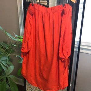 Red Off-Shoulder Linen Dress